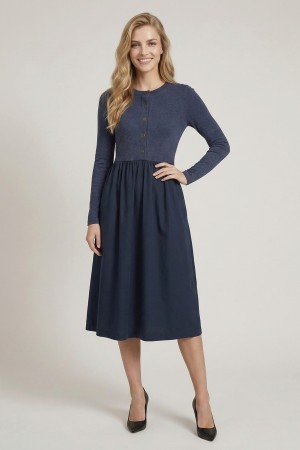 28566D<br/>LONG SLEEVE CARDIGAN TWOFER MIDI DRESS
