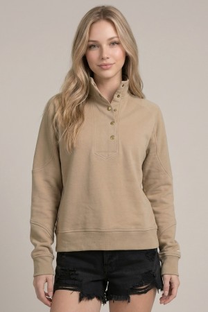 44638T-1<br/>FLEECE FRENCH TERRY & RIB MIXED MOCK NECK SWEATSHIRT W/ FRONT SNAP BUTTON