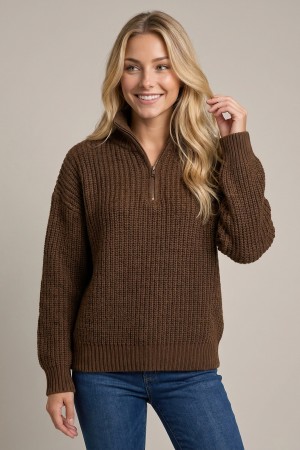 46130T<br/>Relaxed Ribbed Quarter-Zip Sweater