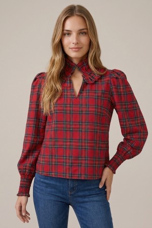 46488T-1<br/>Ruffle collar blouse with smocked cuffs and long puff sleeves