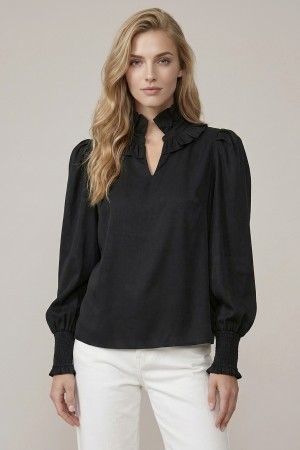 46488T<br/>Ruffle collar blouse with smocked cuffs and long puff sleeves