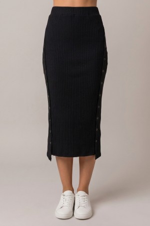 6700S<br/>BUTTON DETAIL RIB KNIT MIDI SKIRT