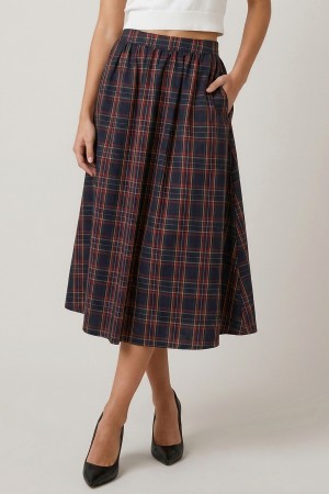 6738S<br/>PLAID MIDI SKIRT
